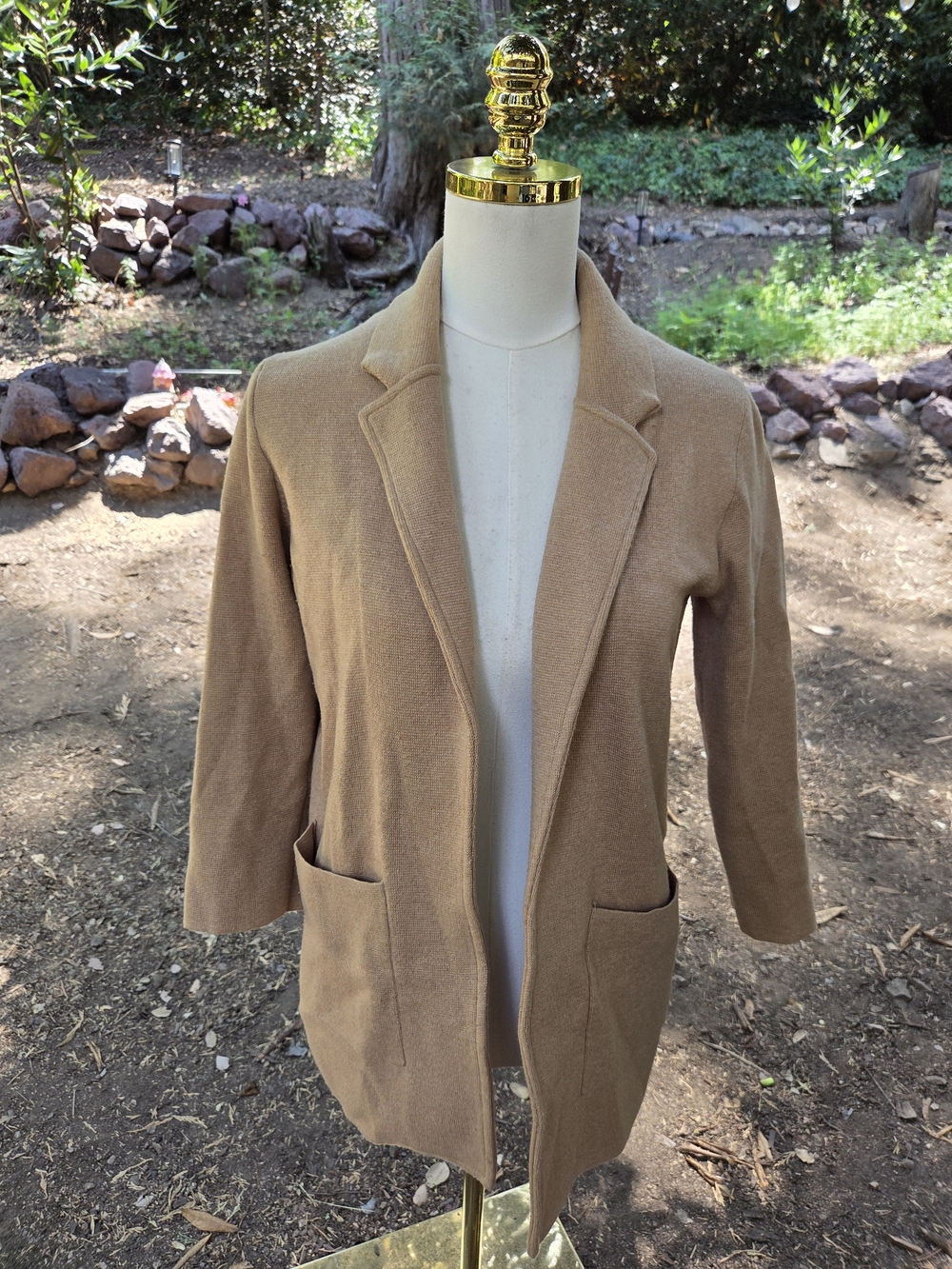 J. Crew 365 Wool Blend Camel Open-Front Blazer Cardigan Sweater